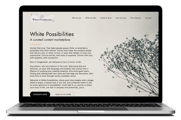 Web design for content creator White Possibilities
